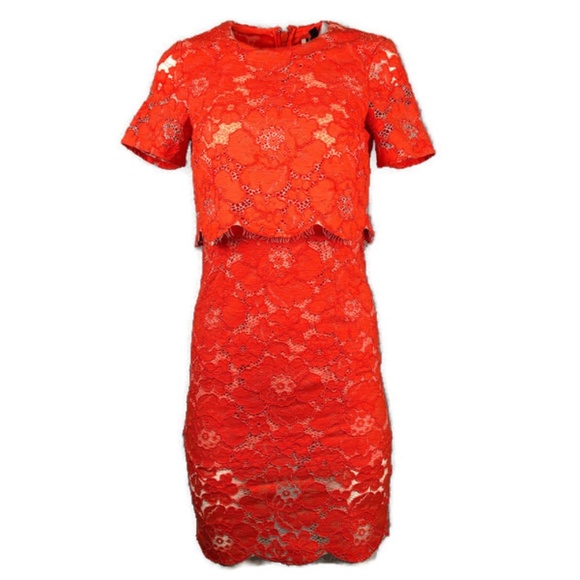 chinese dress ladies Orange Lace Long Sleeve Midi Dress  FARM Rio